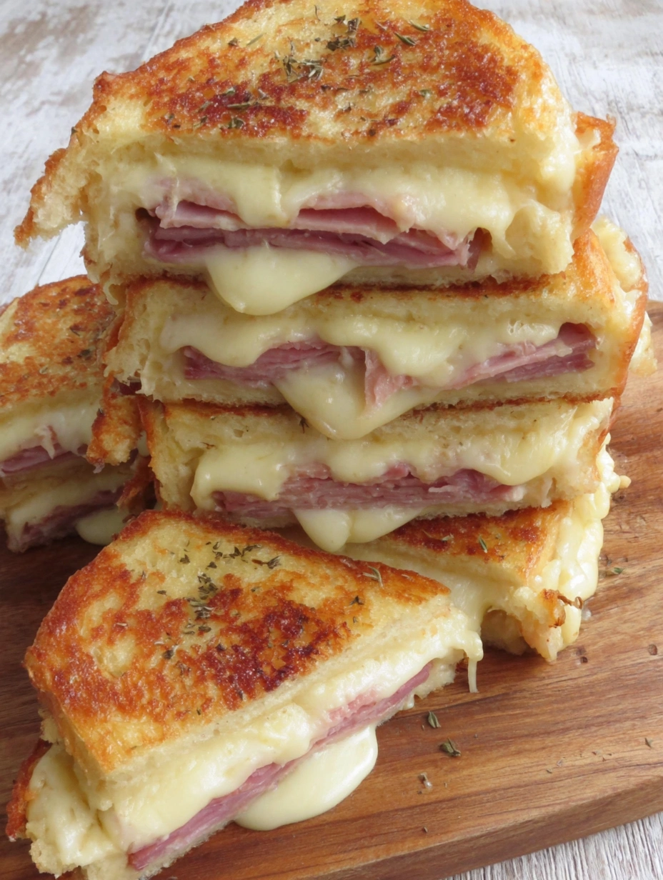 A stack of cheese and ham toasties.