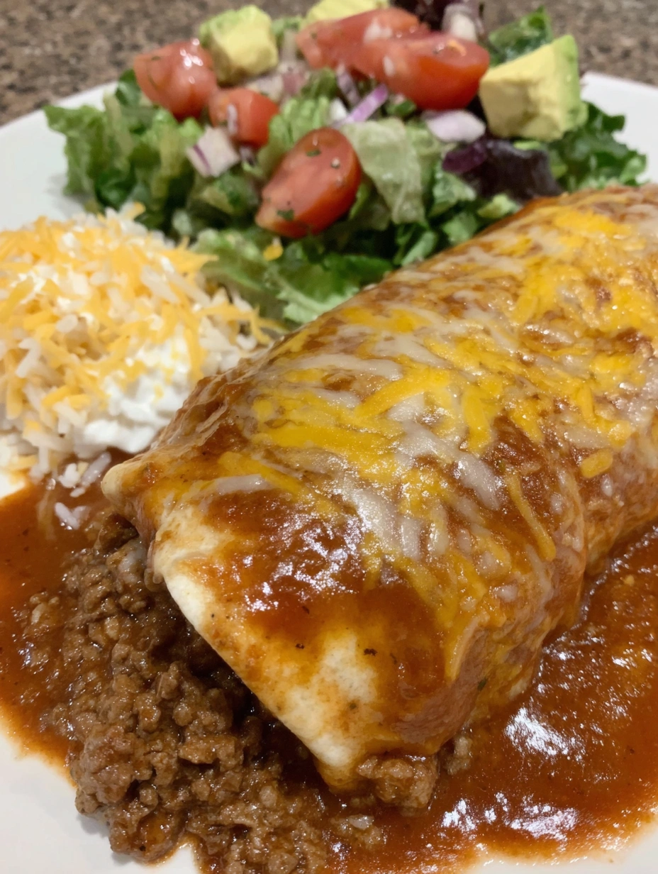 A plate of food with a burrito and salad.