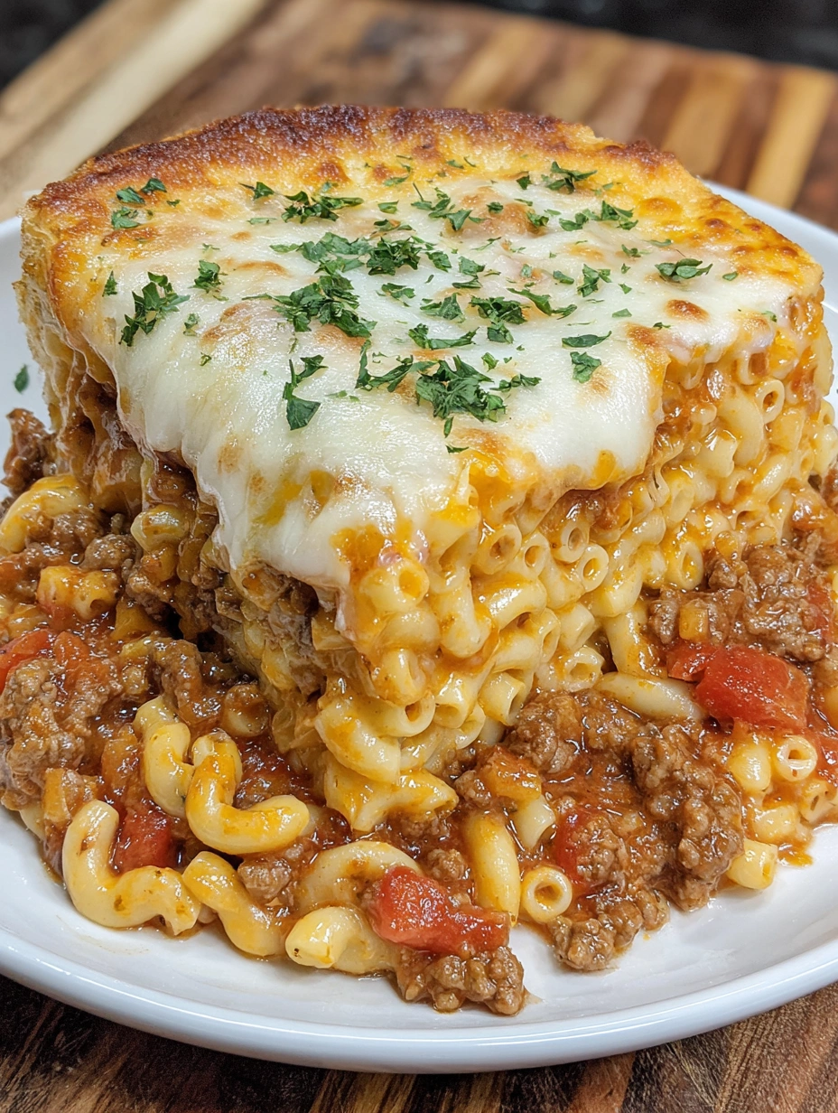 A plate of mac and cheese lasagna.