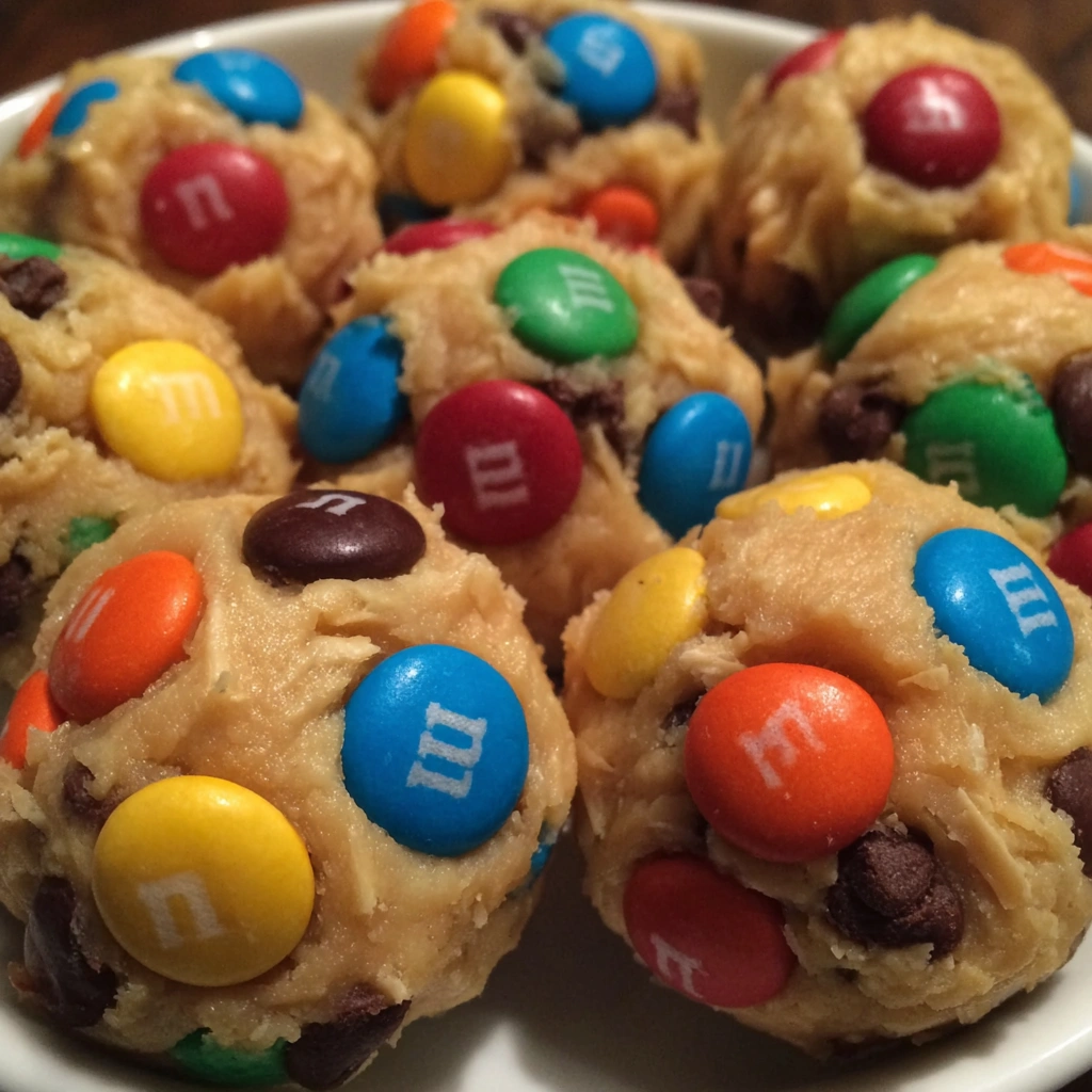 A bowl of Monster Cookie Dough Balls.