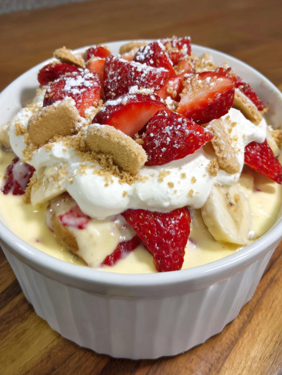 A bowl of strawberry banana pudding.