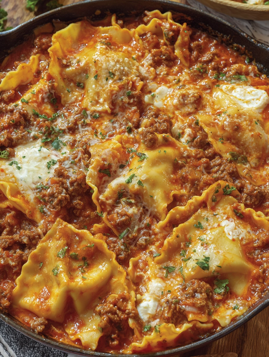 A close up of a skillet with lasagna.
