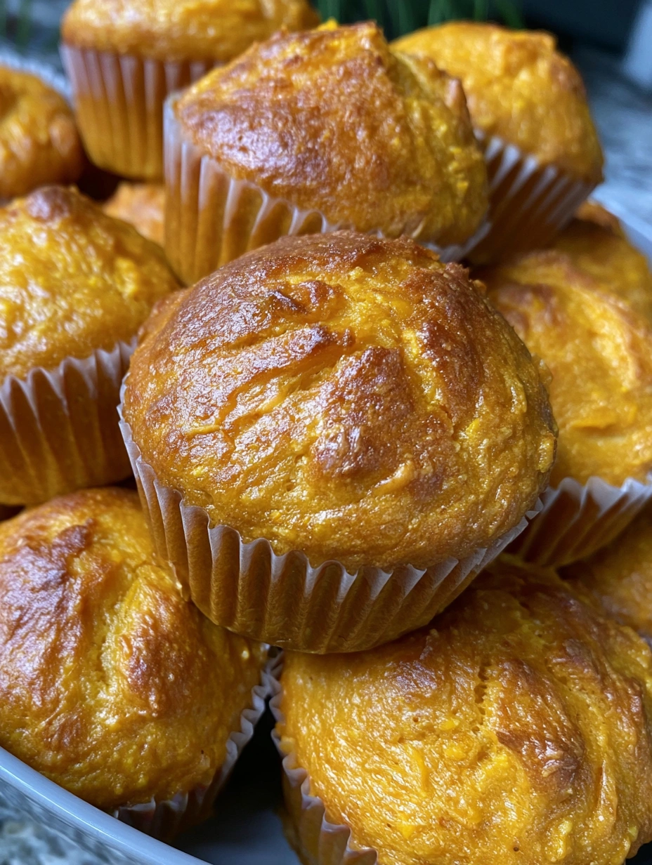 A stack of moist sweet potato cornbread muffins.