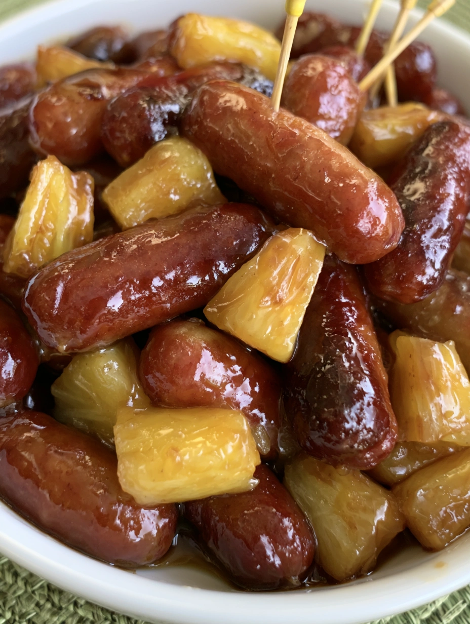 A bowl of pineapple brown sugar lil smokies.