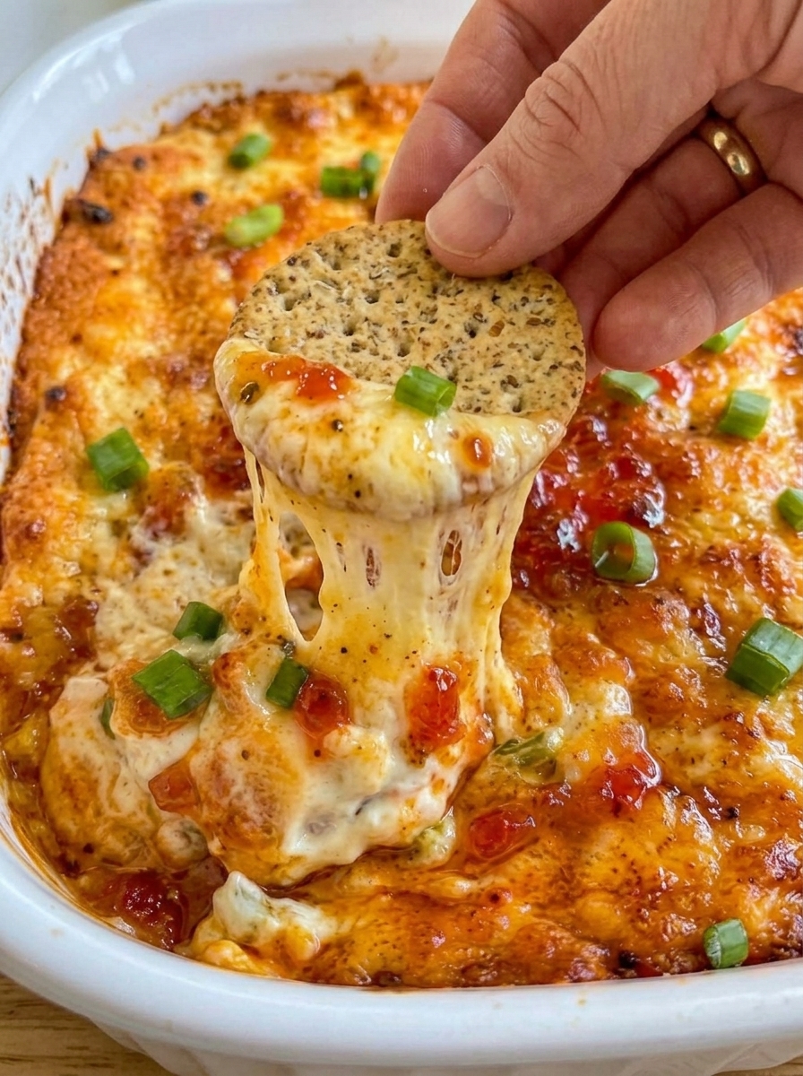 A hand is grabbing a piece of food from a dish.