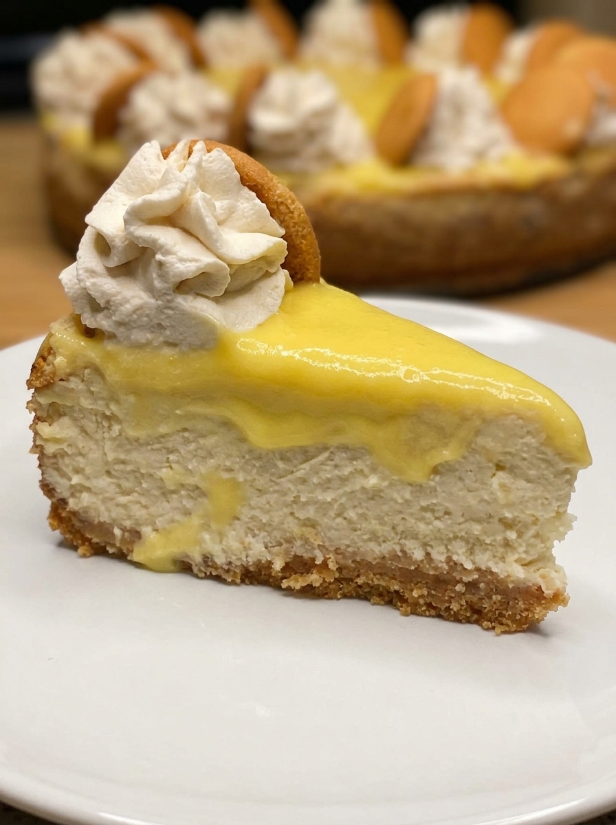 A slice of banana pudding cheesecake.