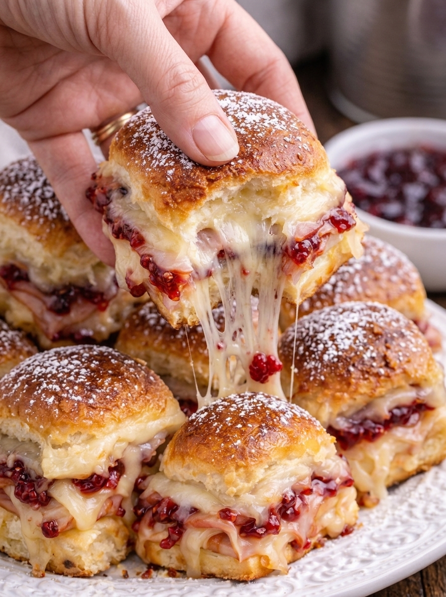 A person is holding a Monte Cristo slider.