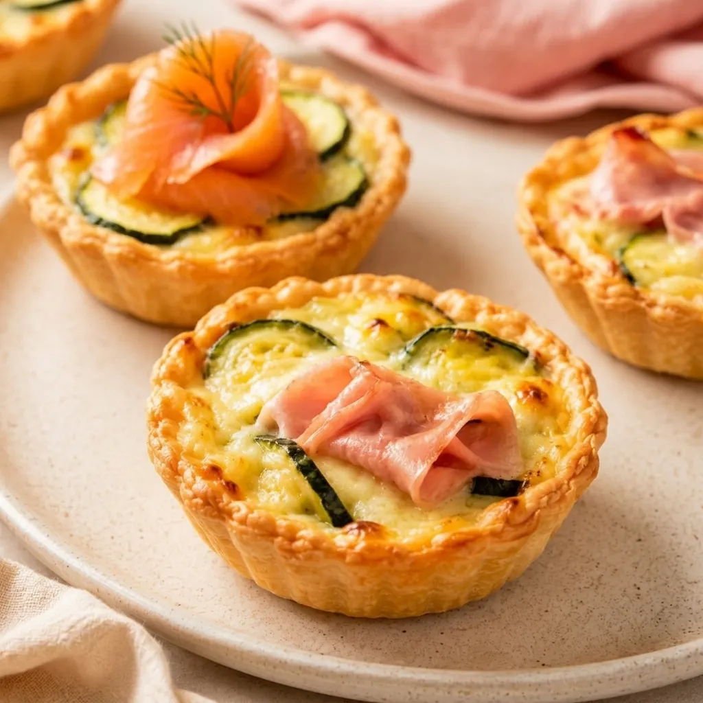 Mini quiche with mortadella, courgettes