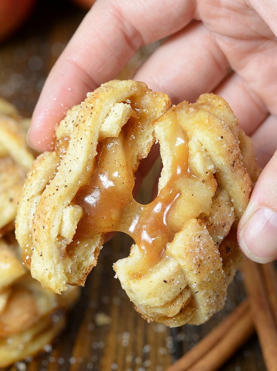 A person is holding a piece of a pastry with a glaze on it.