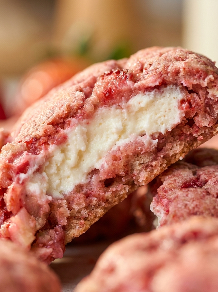 A slice of strawberry cheesecake cookie.