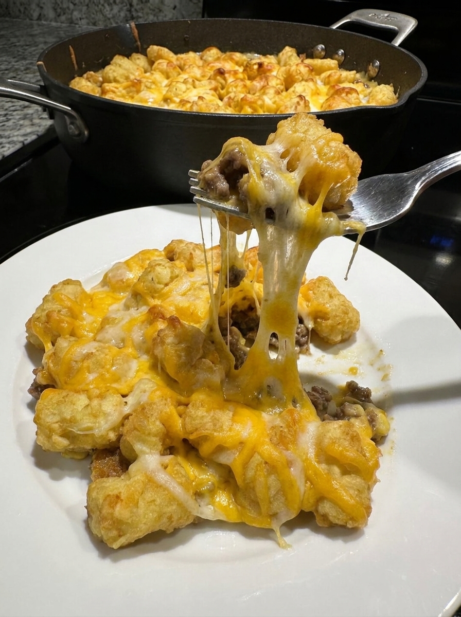 A plate of cheesy tator tots.