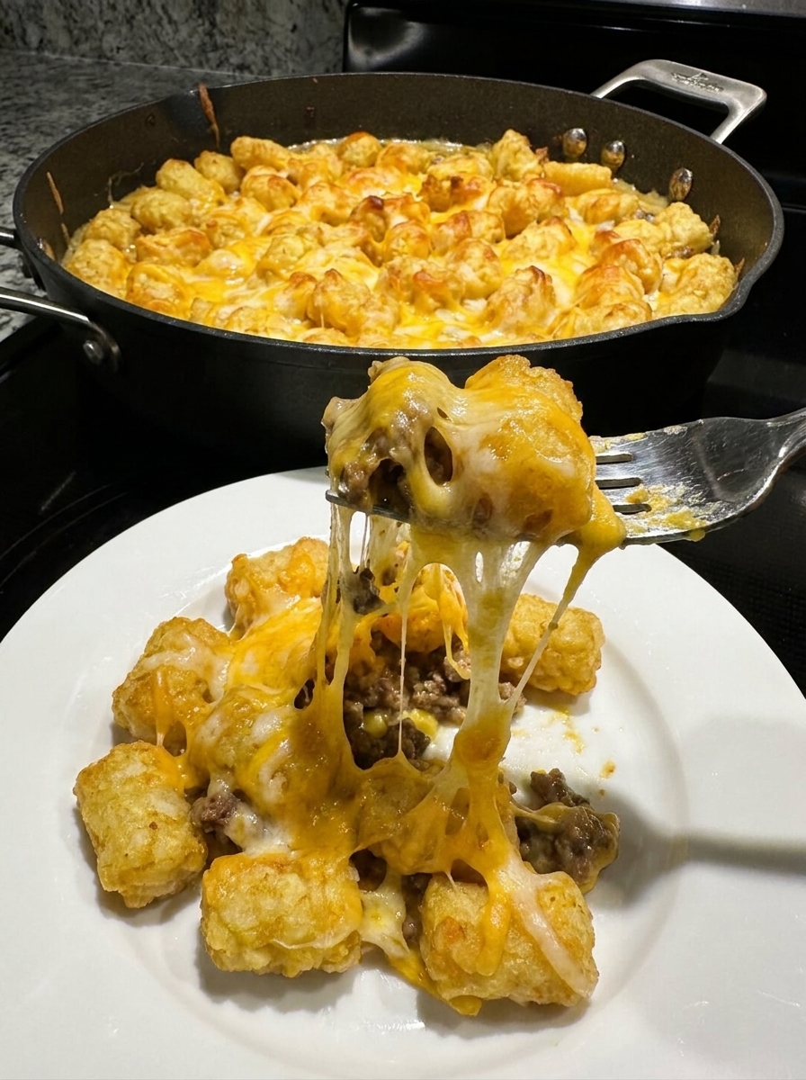 A plate of cheesy tater tots.