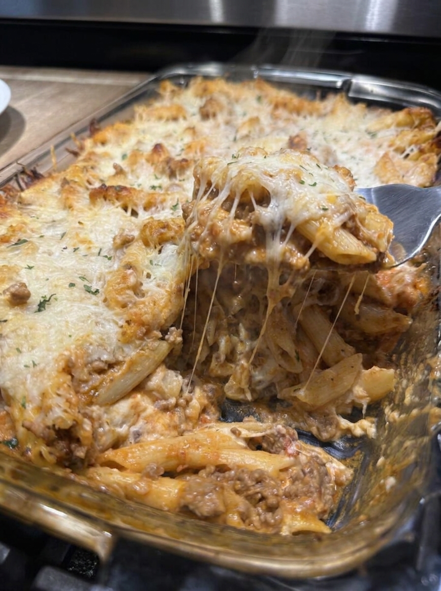 A dish of Million Dollar Baked Ziti.