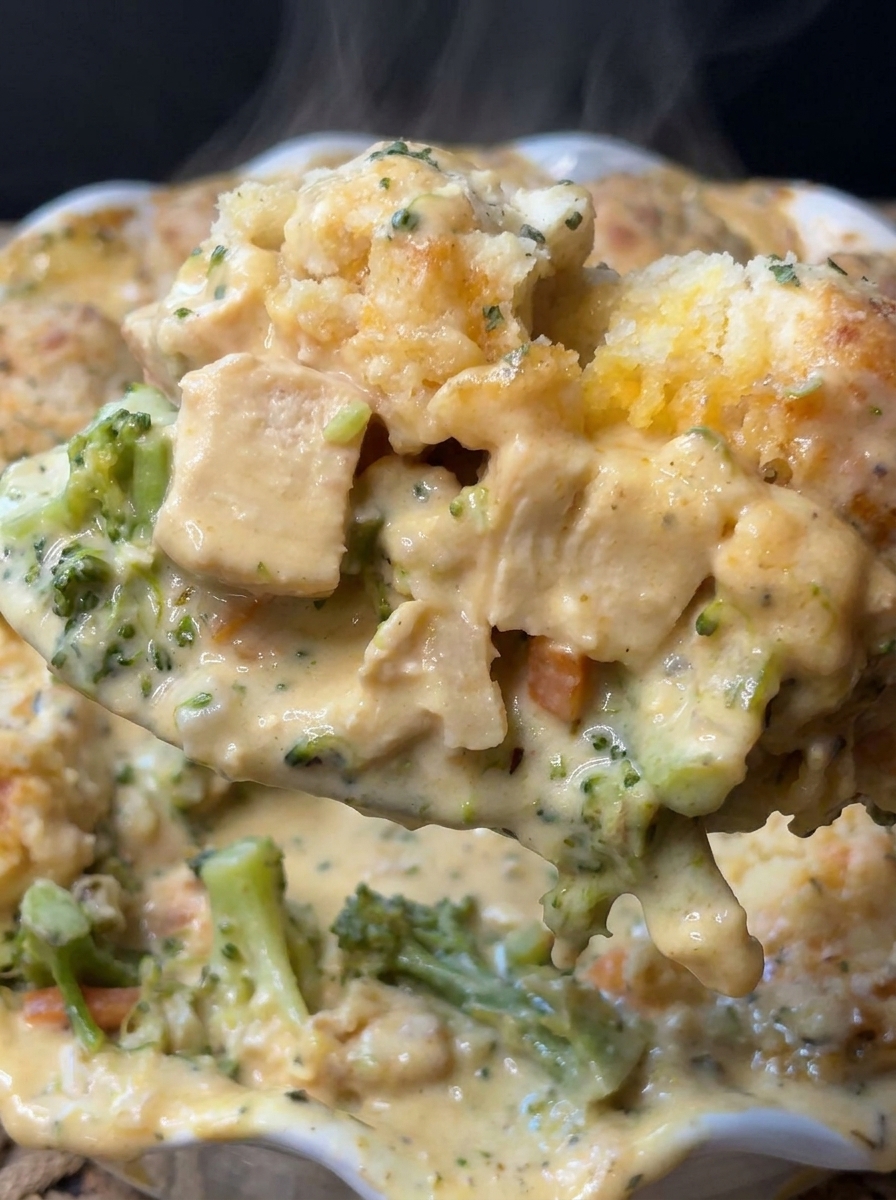 A fork is in a bowl of chicken and broccoli.