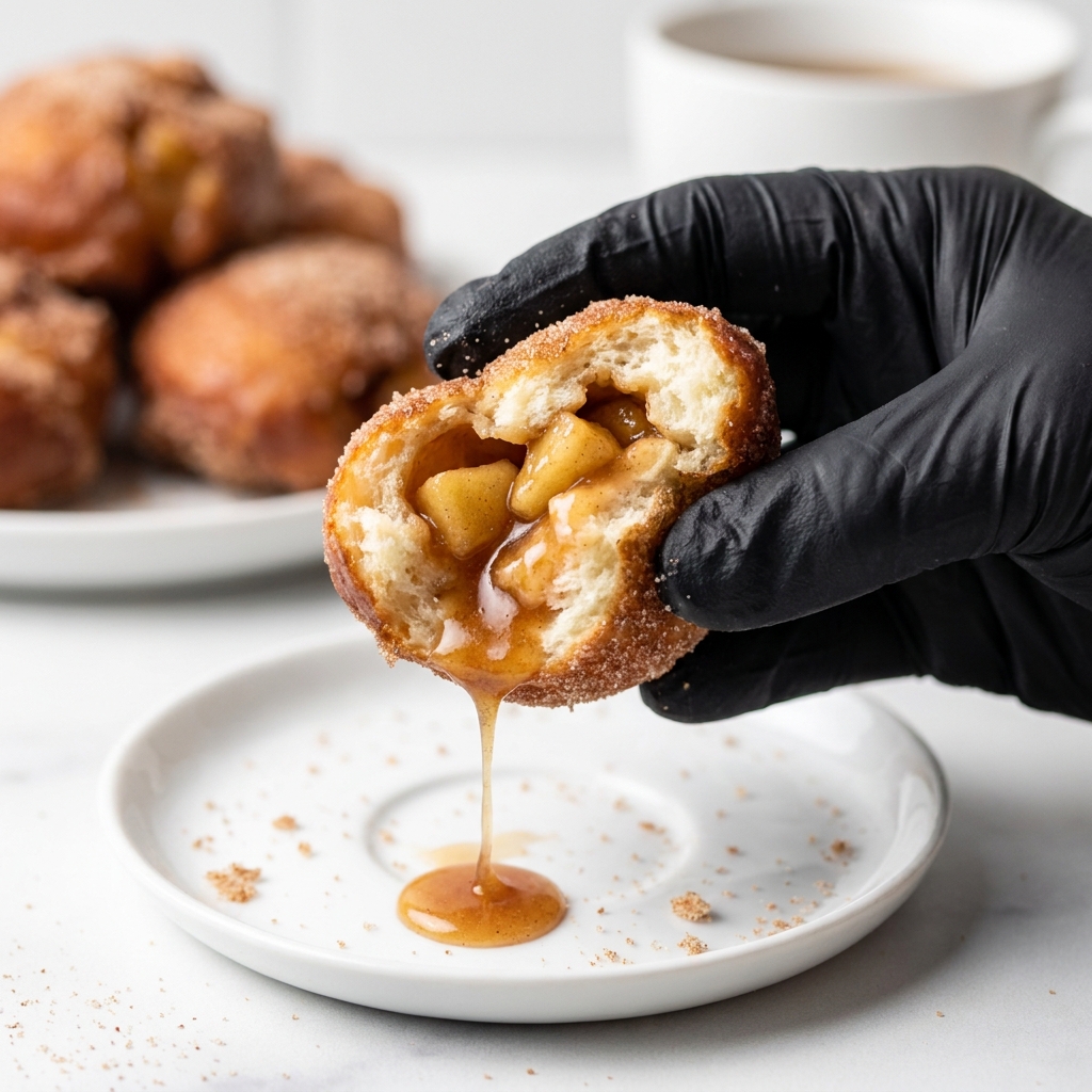 A person is eating a caramel apple pie bomb.