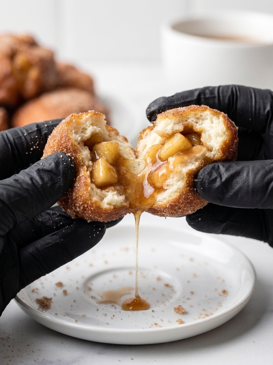 A person is holding a caramel apple pie bomb.