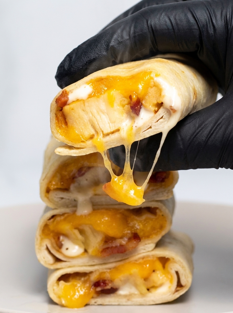 A stack of chicken bacon ranch wraps.