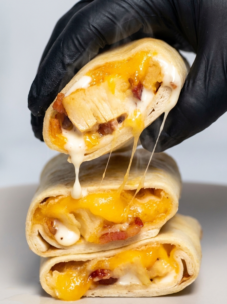 A person is holding a chicken bacon ranch wrap.