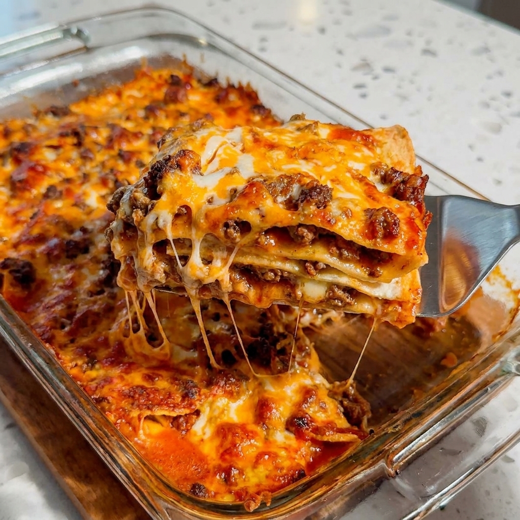 A close up of a delicious looking lazy enchilada.