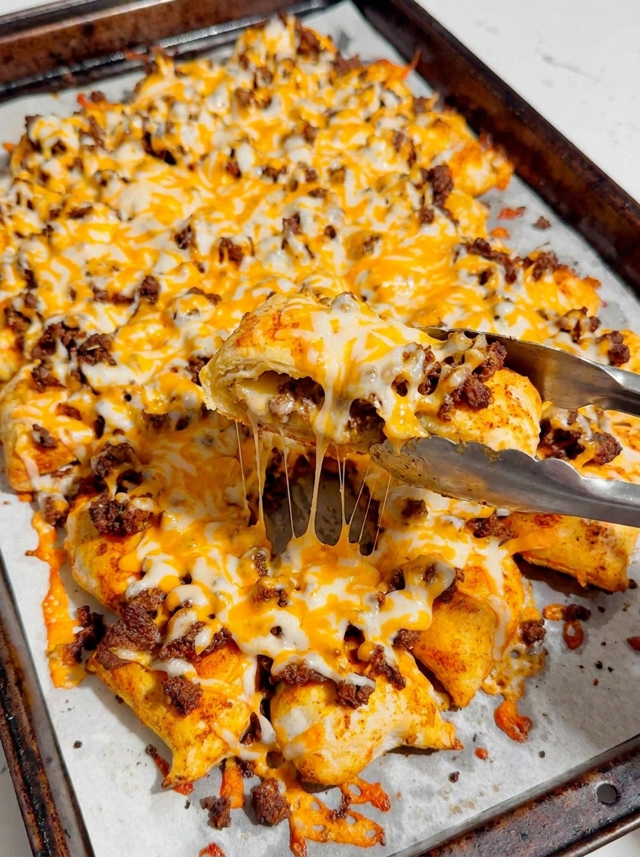 A fork is stuck in a piece of food.