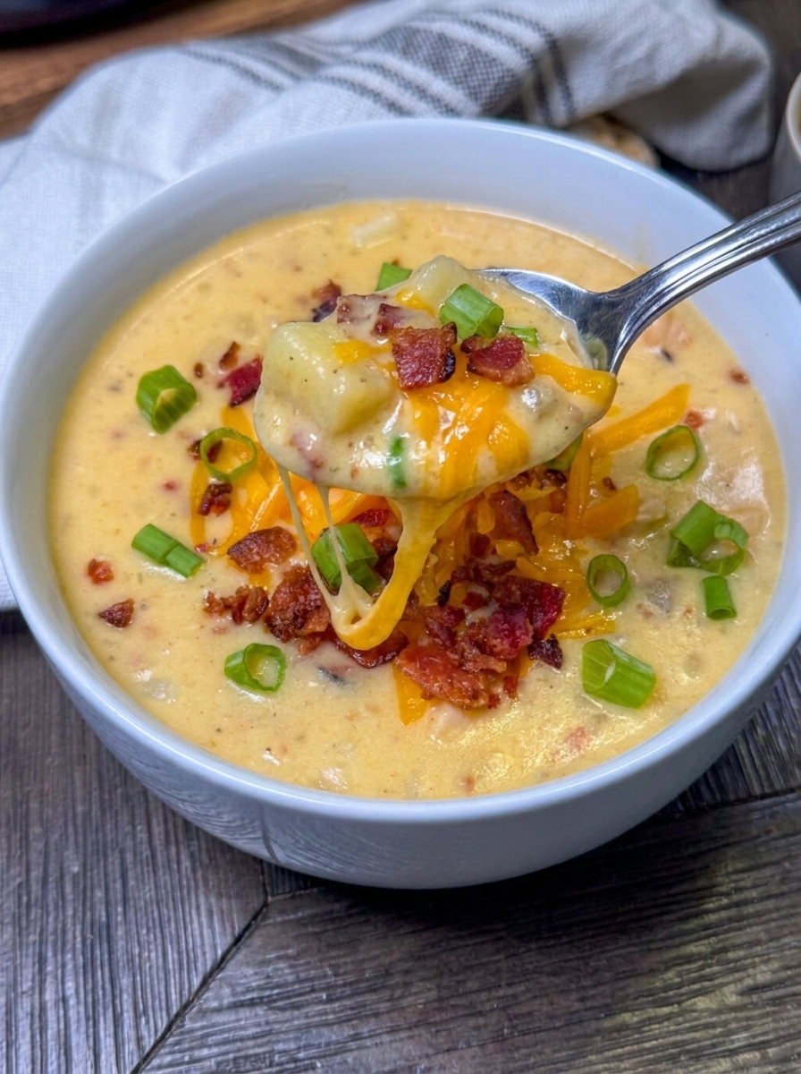 A spoonful of chicken bacon ranch potato soup.
