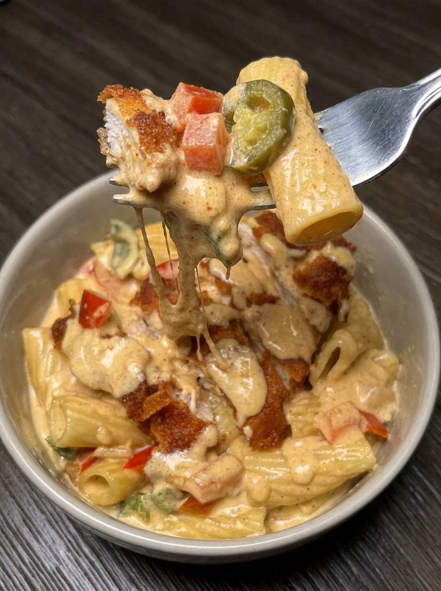 A bowl of Crispy Cajun Chicken Pasta.