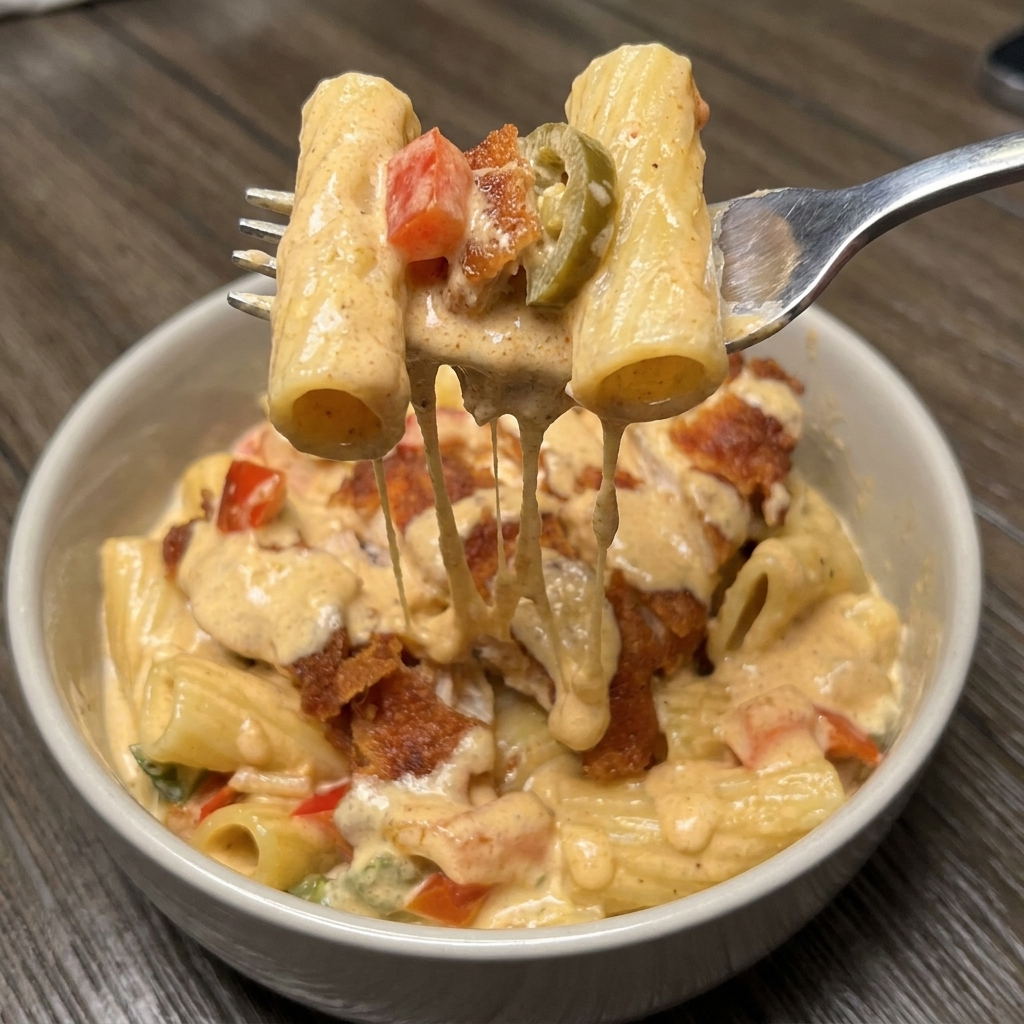 A bowl of Crispy Cajun Chicken Pasta.