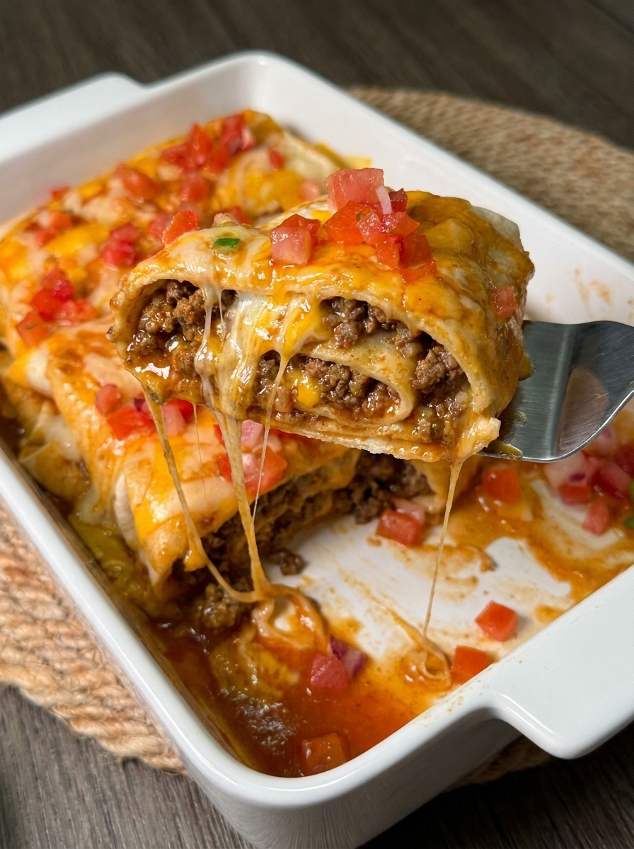 A plate of burritos with cheese and tomatoes.