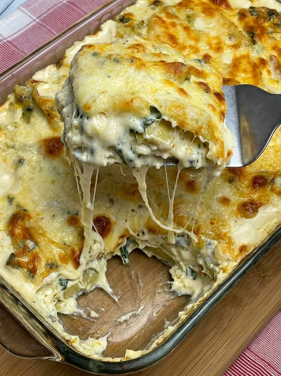 A fork is stuck in a piece of food.