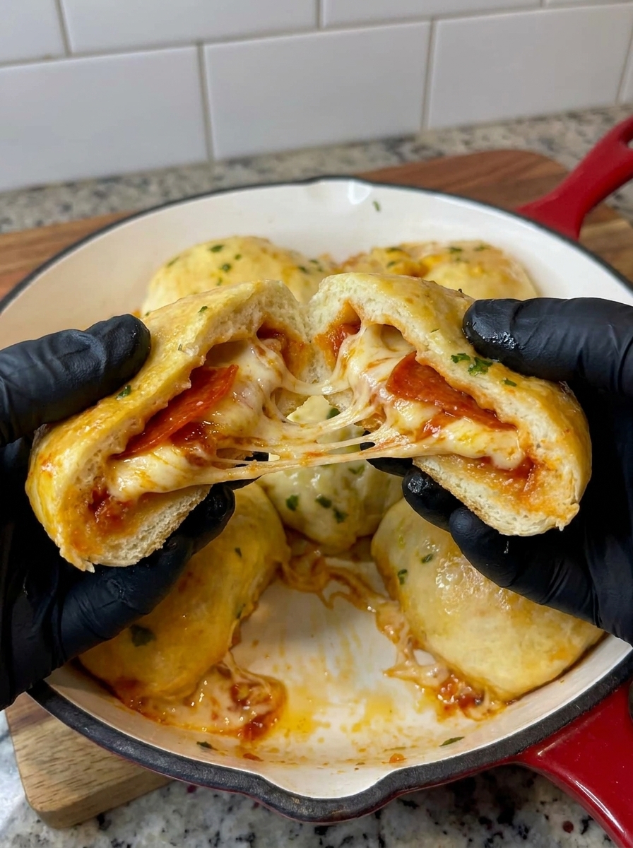 A person is holding a pepperoni pizza bomb.
