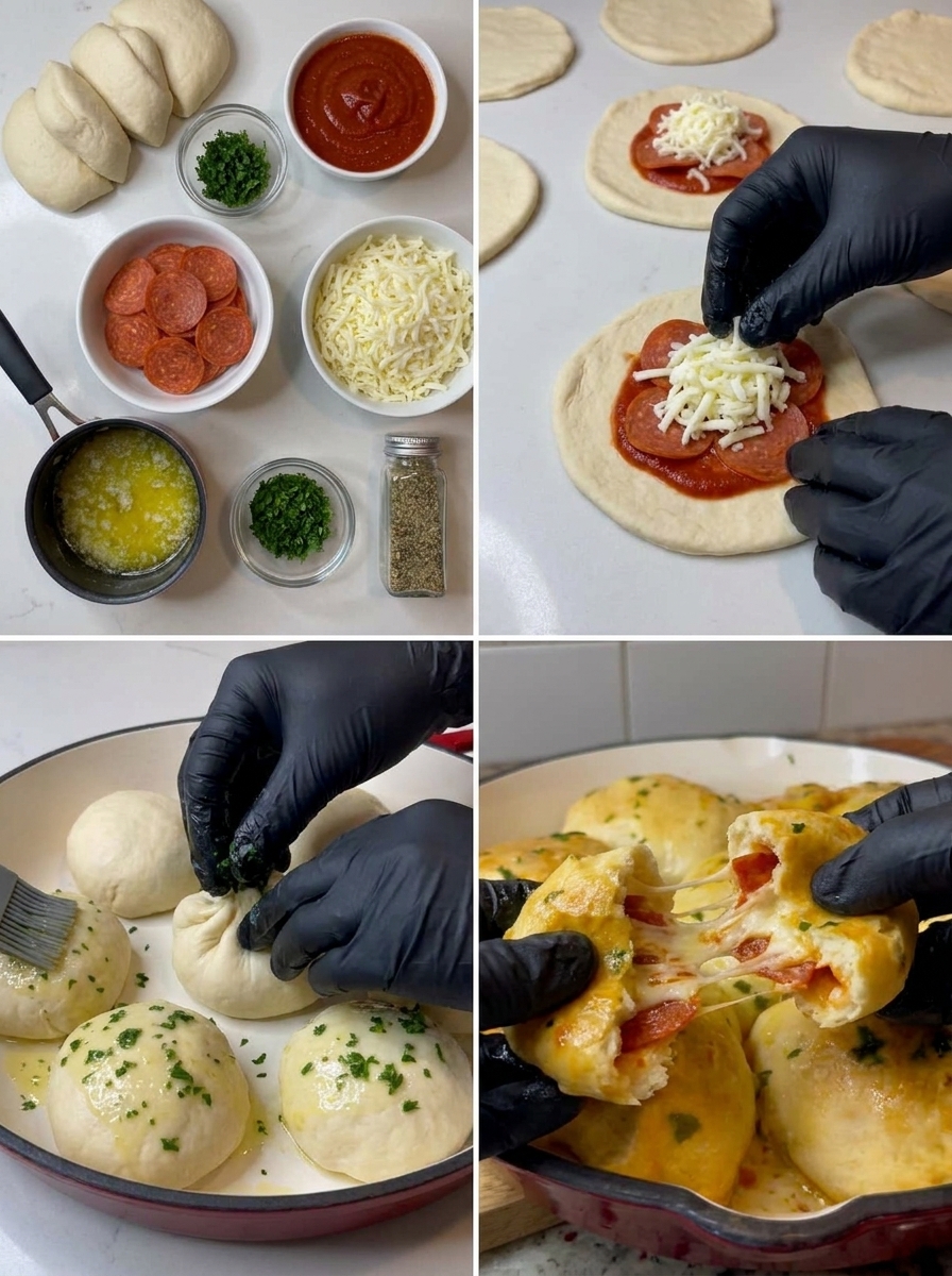 A person is making pepperoni pizza bombs.