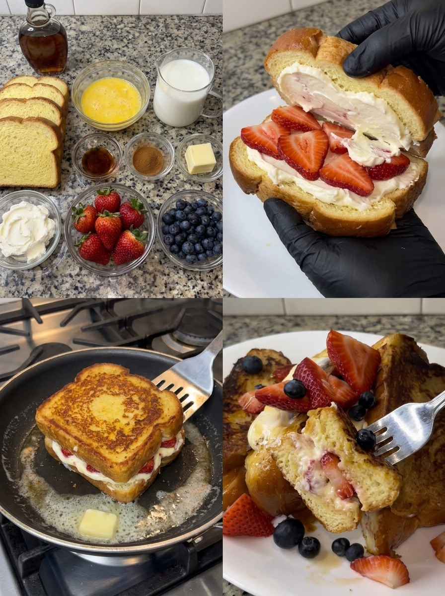 A close up of a stuffed French toast.