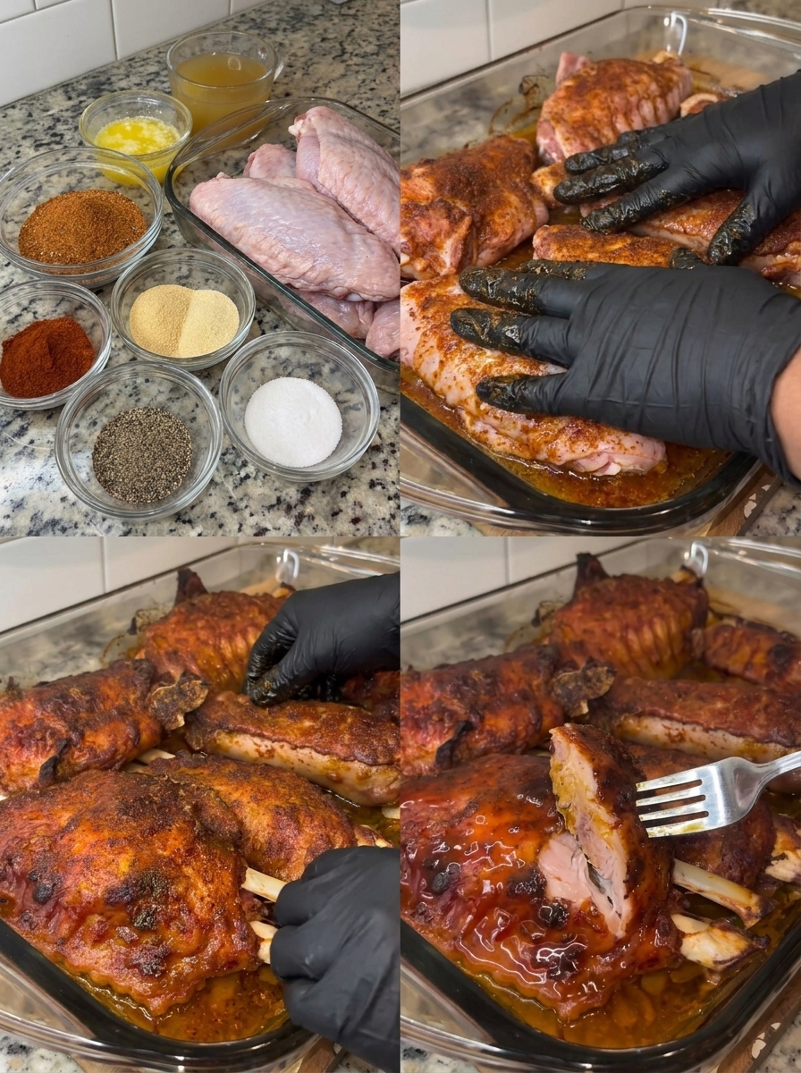 A person is preparing Cajun Baked Turkey Wings.