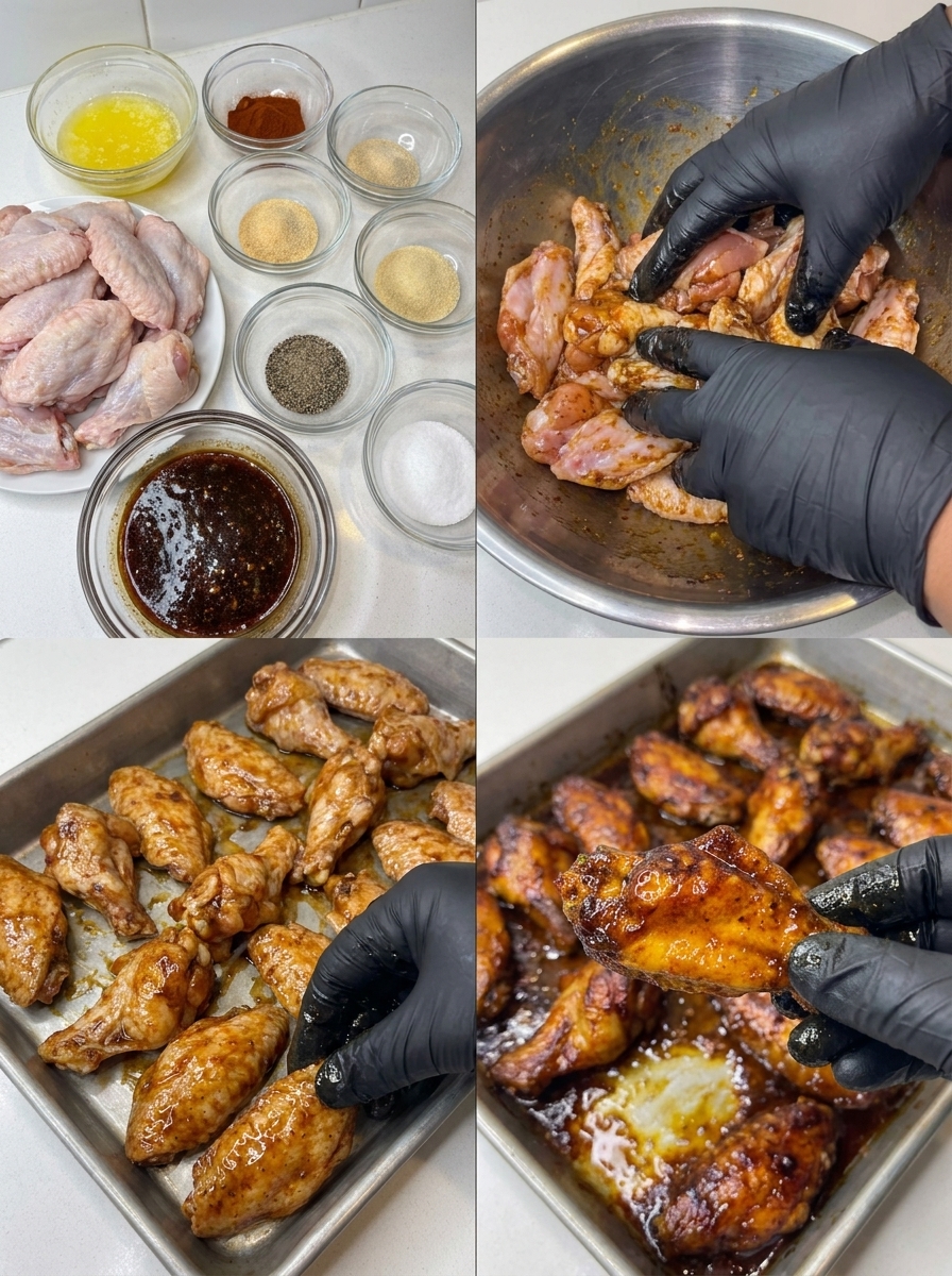 A person is cooking wings in a pan.
