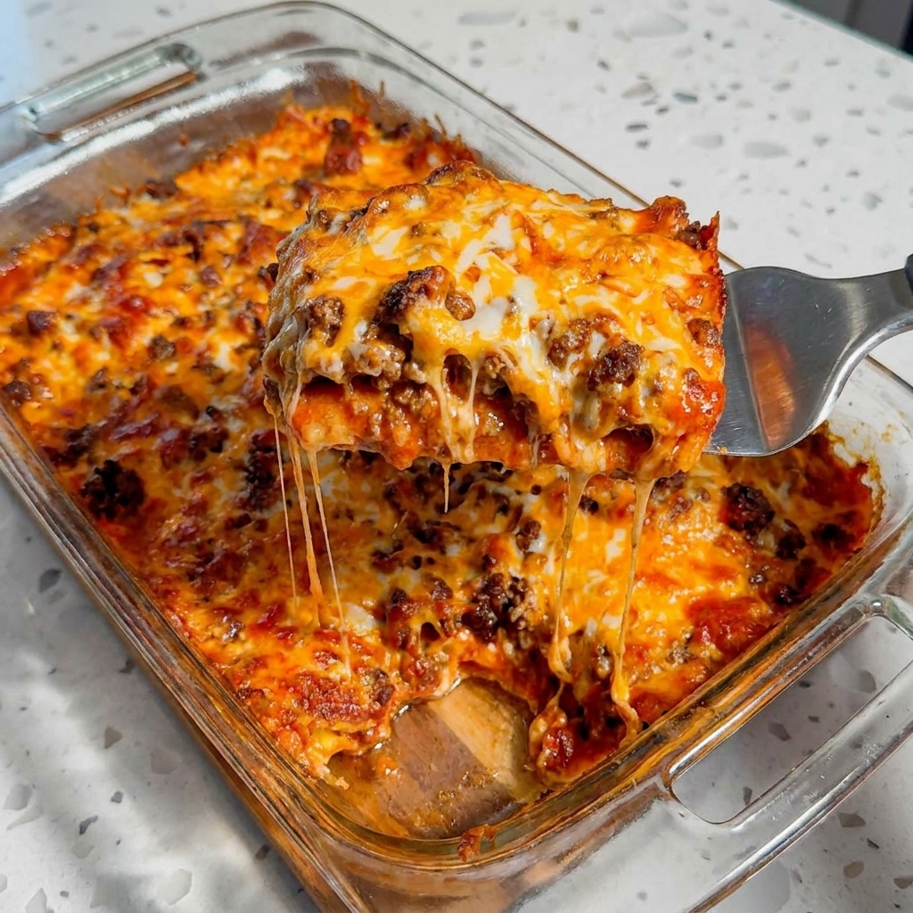 A fork is stuck in a piece of food.