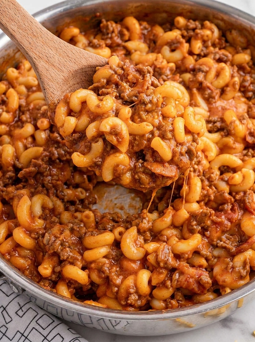 A bowl of pasta with meat and cheese.