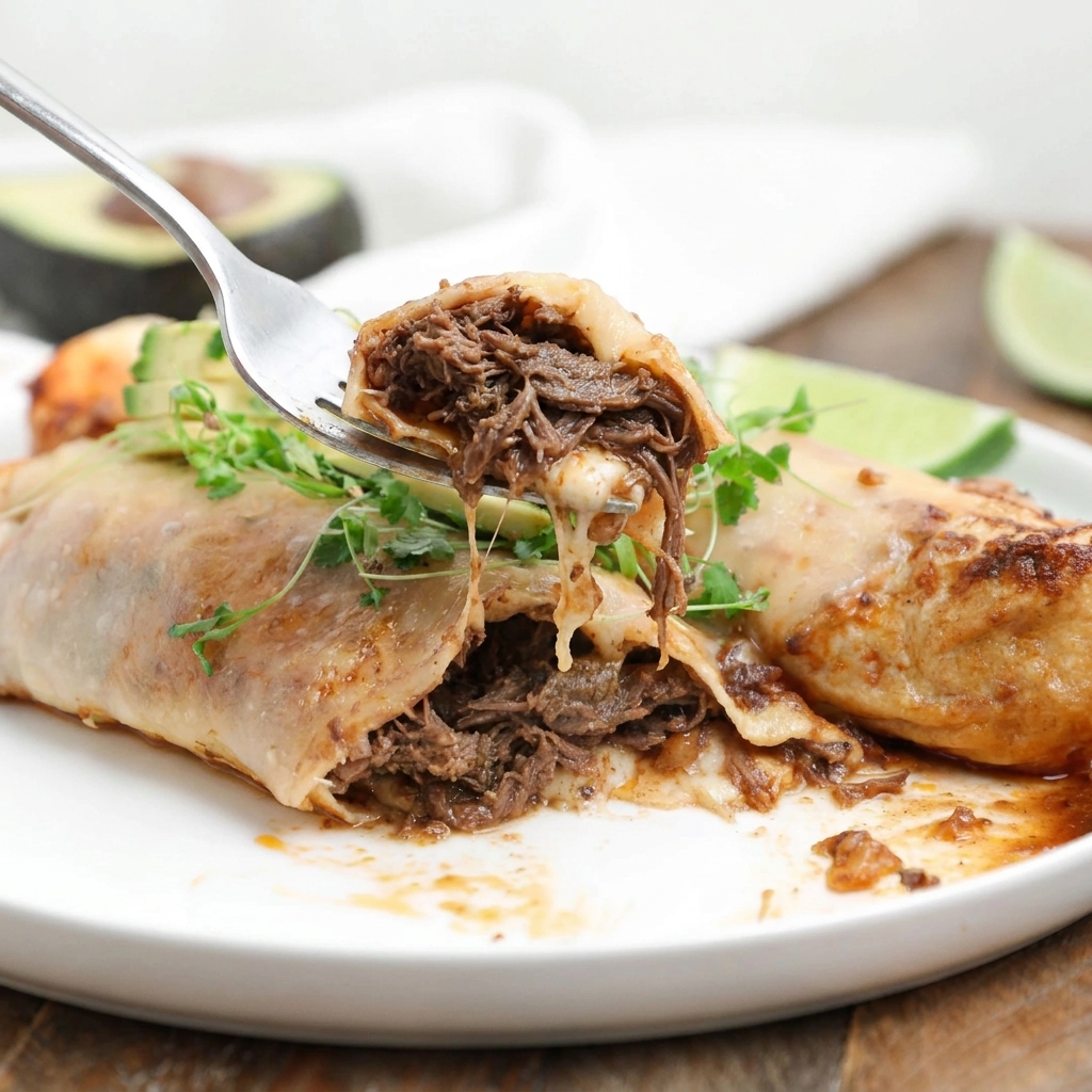 A plate of beef barbacoa enchiladas.