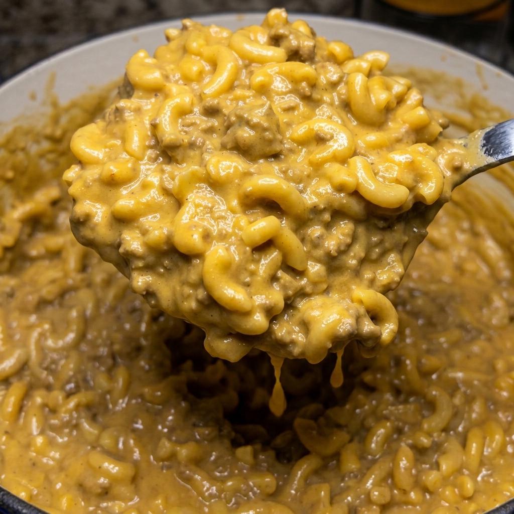 A bowl of macaroni and cheese with a spoon in it.
