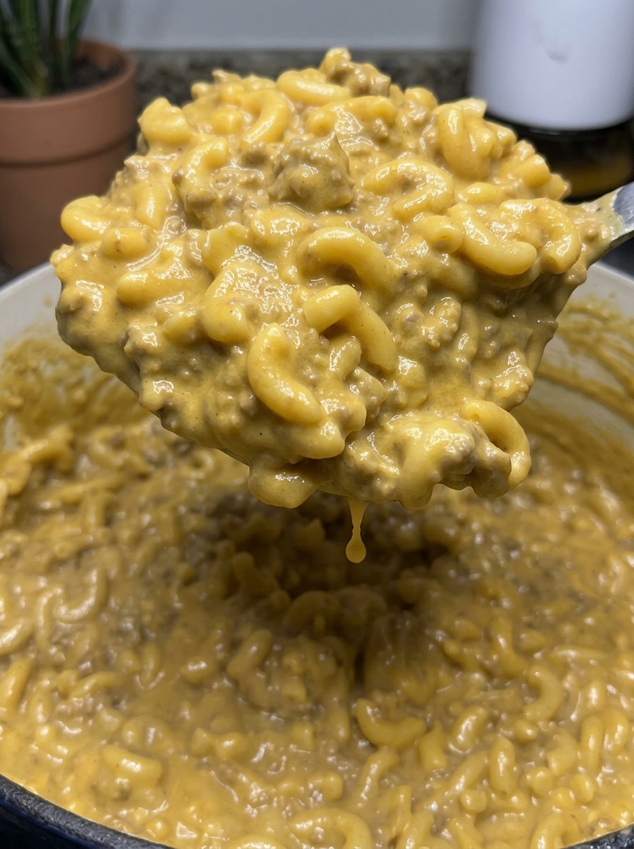 A spoonful of macaroni and cheese.