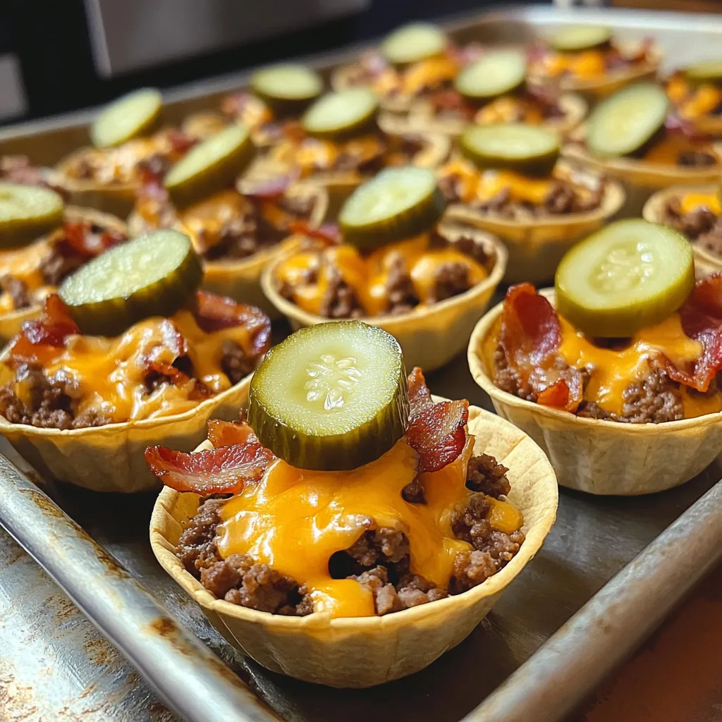 Crispy Double Bacon Cheeseburger Pickle Taco Cups
