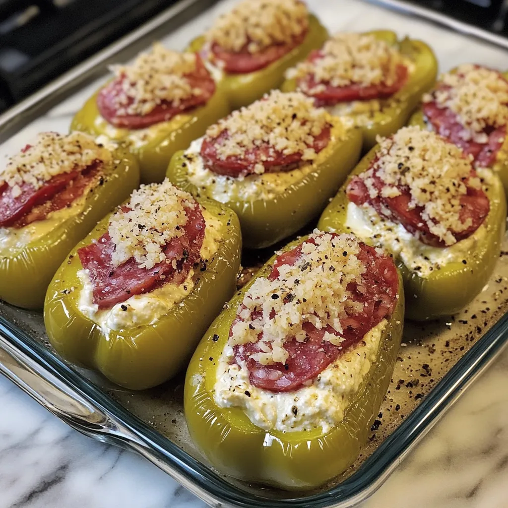 Cream Cheese & Salami Stuffed Pepperoncini