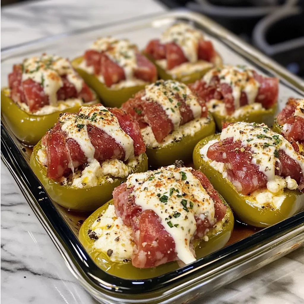 Cream Cheese & Salami Stuffed Pepperoncini