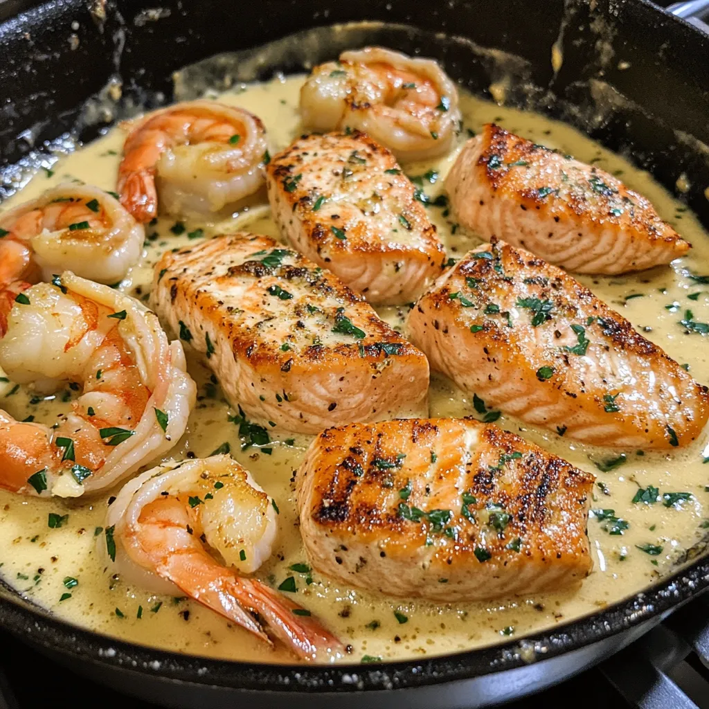 Creamy Garlic Butter Salmon and Shrimp Recipe