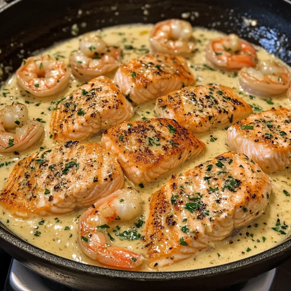 Creamy Garlic Butter Salmon and Shrimp Recipe