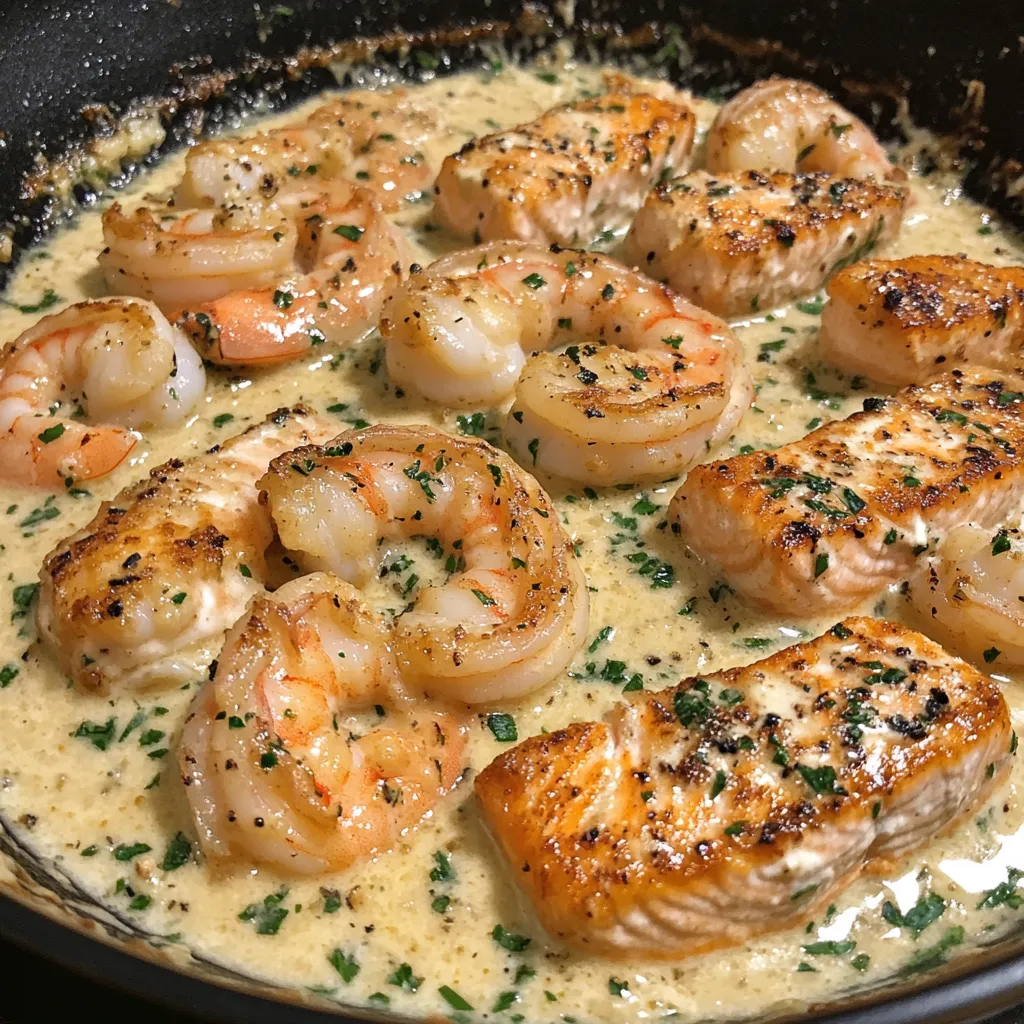 Creamy Garlic Butter Salmon and Shrimp Recipe