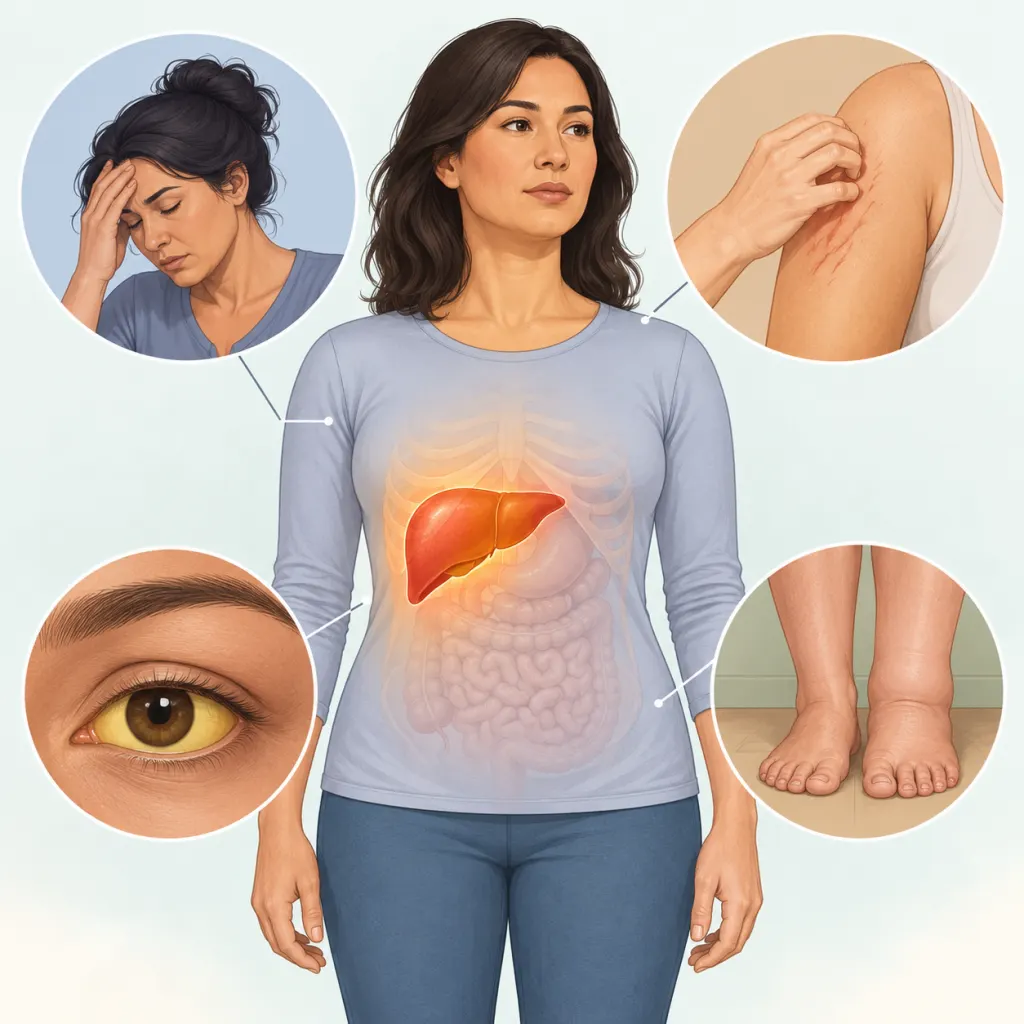 Educational illustration of a person with the liver area gently highlighted.