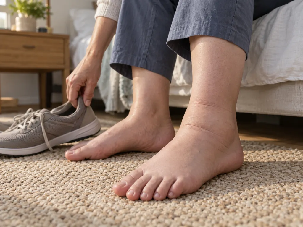 Close-up of a person's feet and ankles showing mild swelling