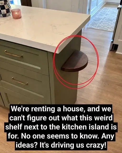 Original post image accompanying What Is the Small Wooden Ledge Beside This Kitchen Island?
