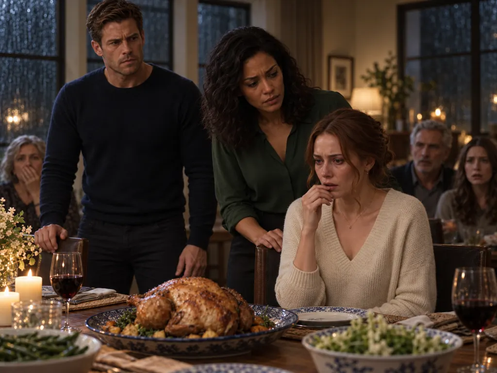 Mara confronts Tessa at the dining table as the family falls silent.