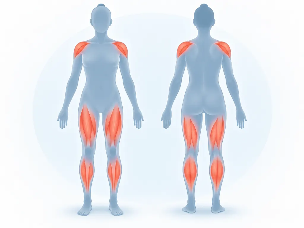 Educational illustration showing common areas people may track for muscle discomfort
